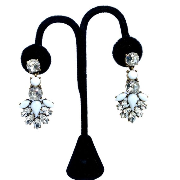 Statement Chandelier Earrings Clear and White Stones Stud Post for Pierced Ears - Picture 3 of 4